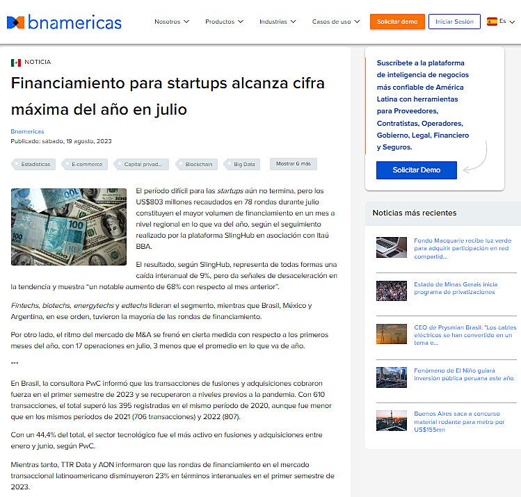 Financiamiento para startups alcanza cifra mxima del ao en julio